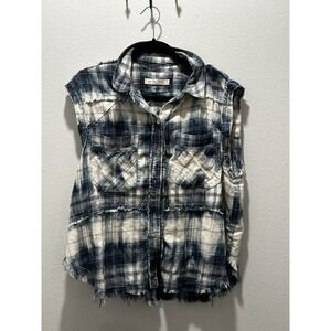 We The Free Boho Plaid Shirt Women's Small Blue  Flannel Cottage Core Button Up